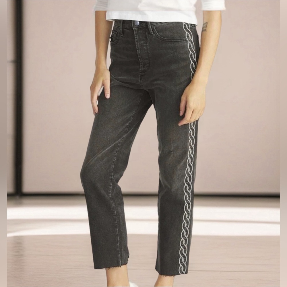 DRIFTWOOD Royce Black Straight Leg Jeans with Embroidery 27 RARE!